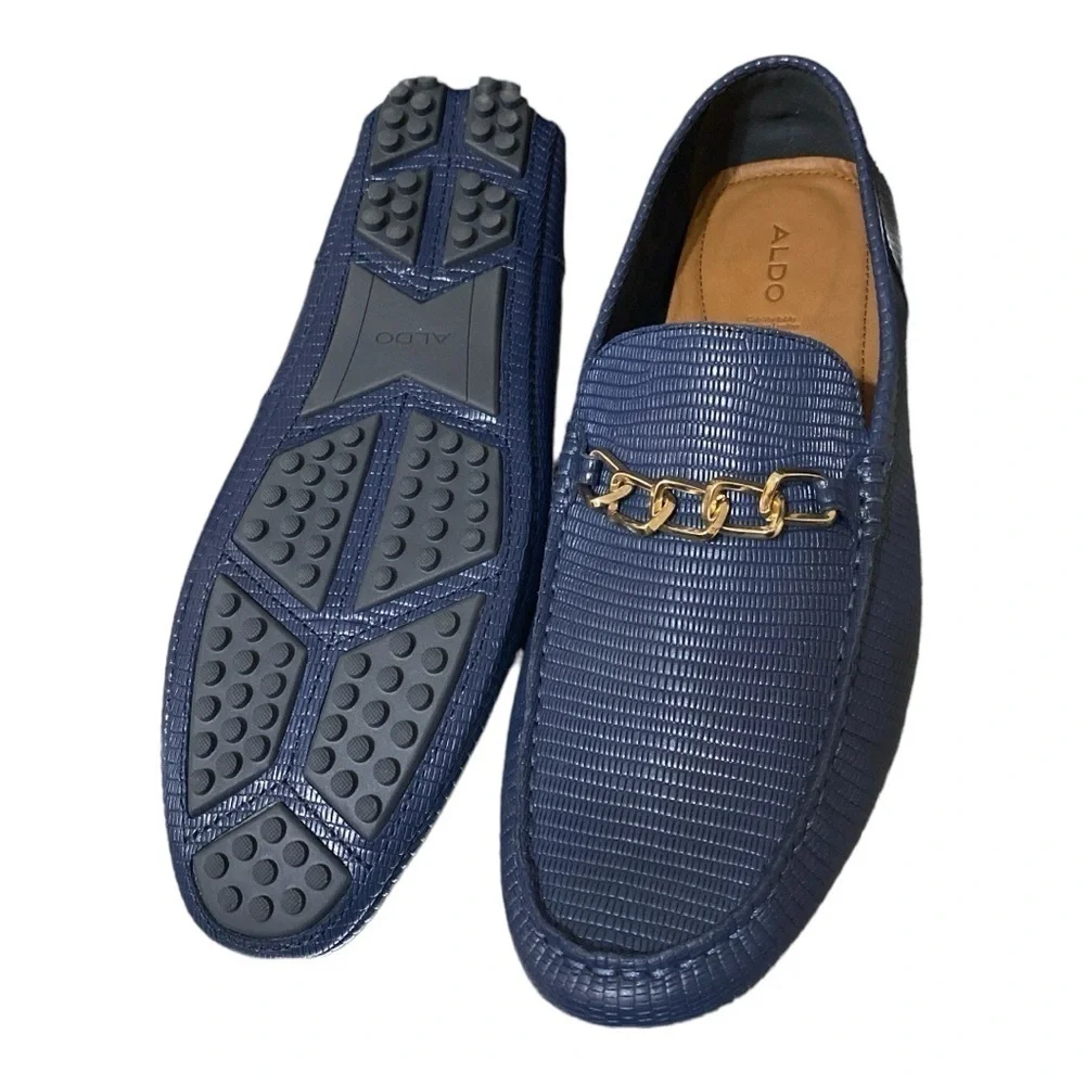 ALDO Davinch Lizard Embossed Loafer Driving Shoe Navy Blue Size 11…Normcore